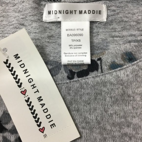 Midnight Maddie Light Grey Floral Pajama Sweater XS NWT* Oversized - Picture 4 of 4